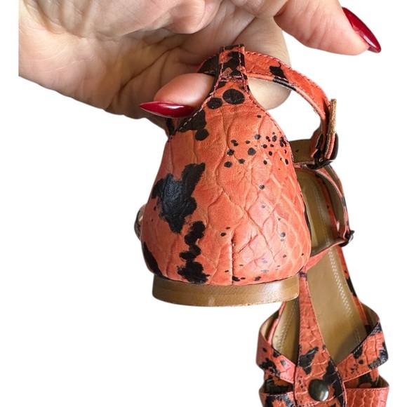 Zara Basic Women's Coral orange and Black snakeskin Strappy Sandals sz 37 Boho - Picture 5 of 8